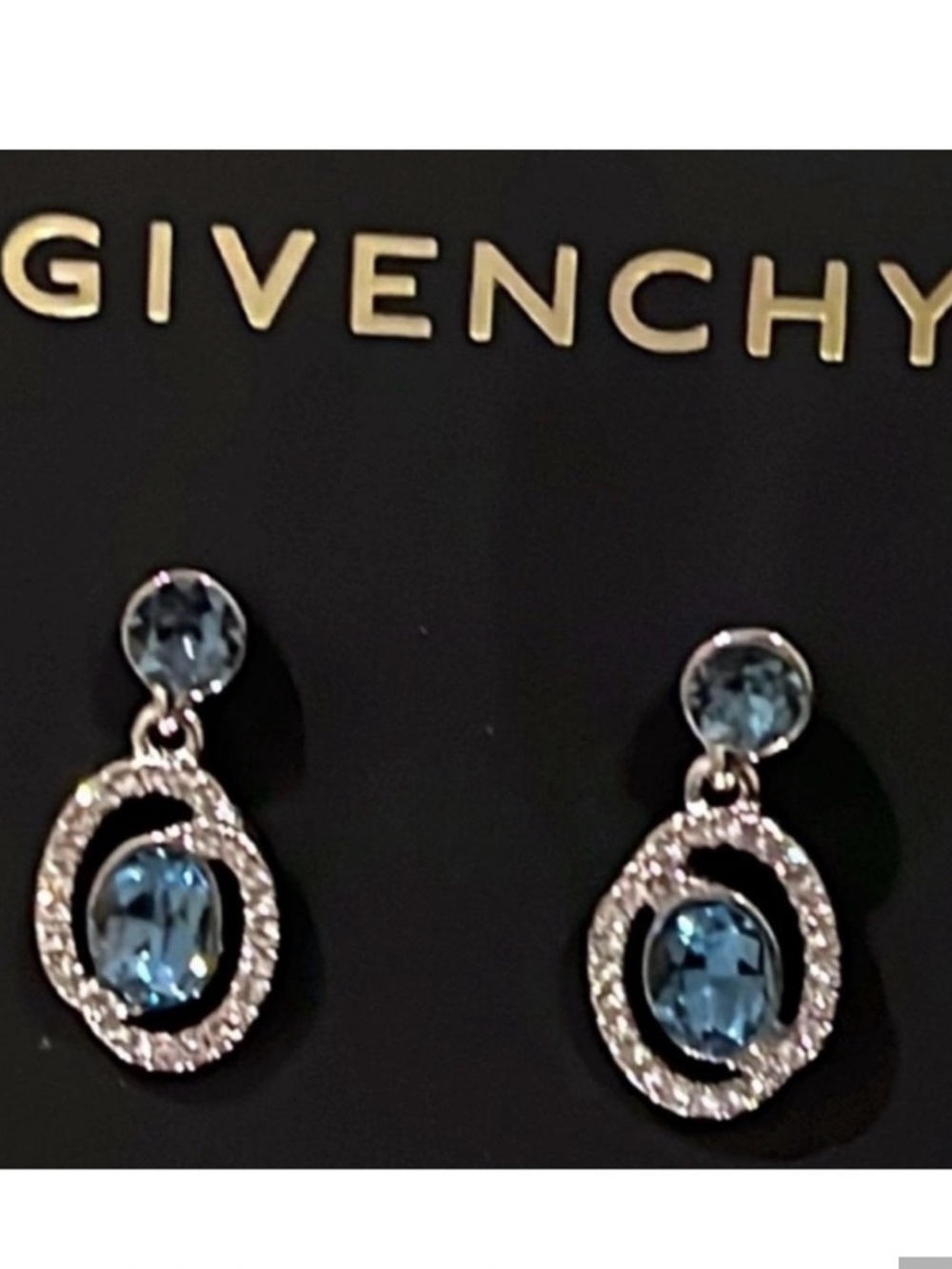 NIB Givenchy Sapphire and Silver Drop Earrings